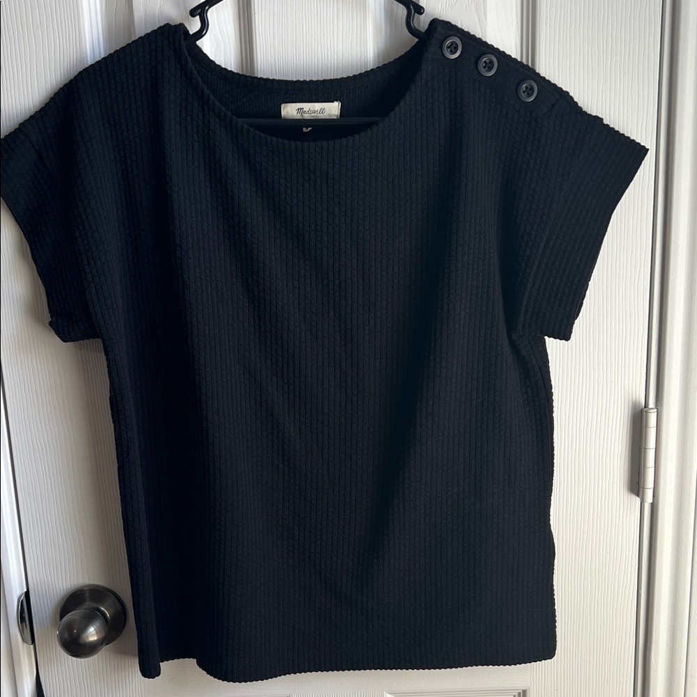 Madewell Black Textured Button-Shoulder Blouse